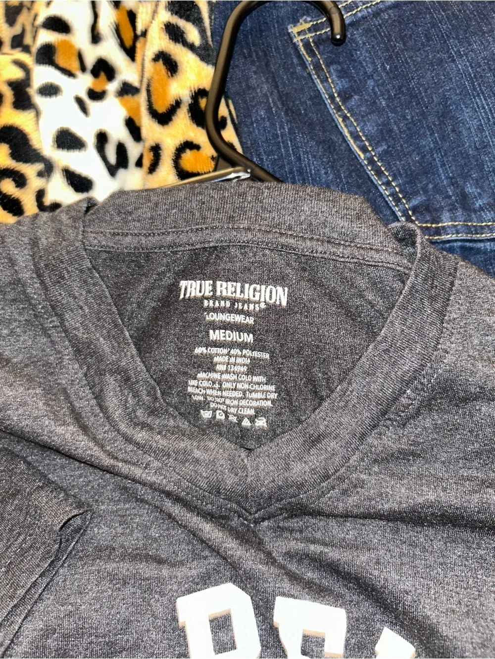 True Religion Grey V-neck Graphic T-shirt
